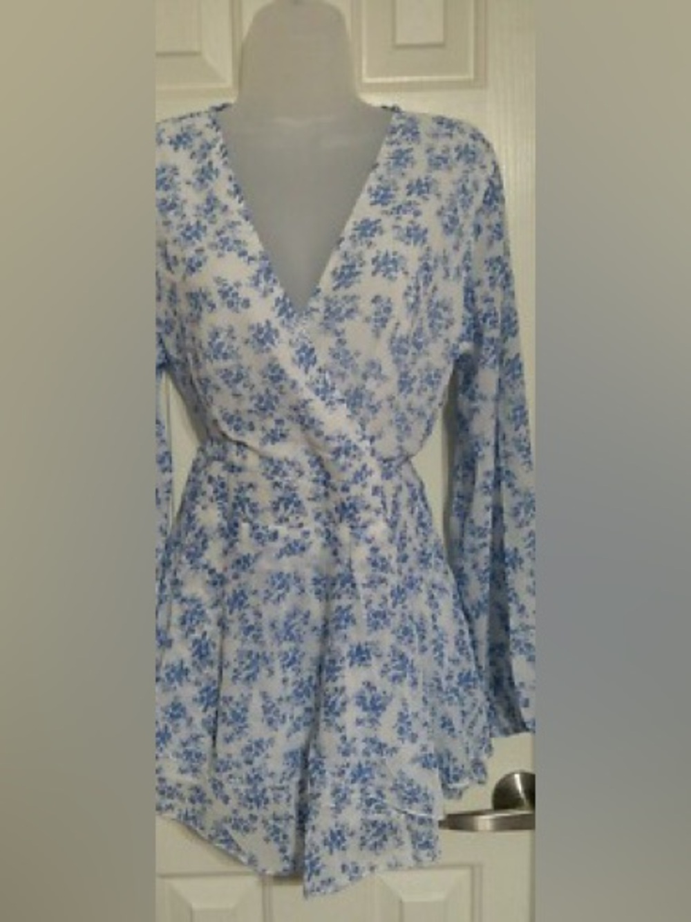 Blue Floral Wrap romper Dress